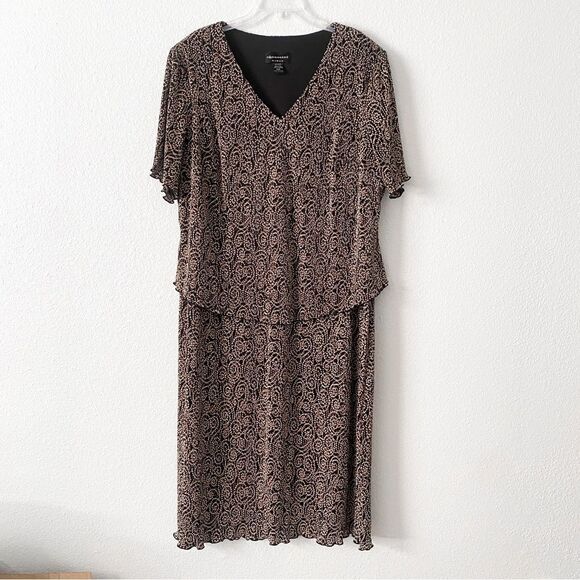 Connected Apparel Paisley Design Woman 22W Elegant V-Neck Short Sleeve Dress - Picture 1 of 7